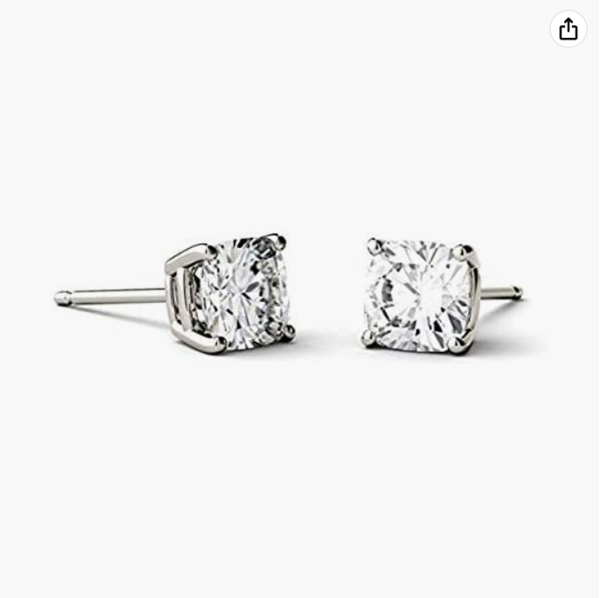 Cushion-Cut Moissanite Earrings in 4.5mm, 0.83 Carats set in14 kt gold for Women