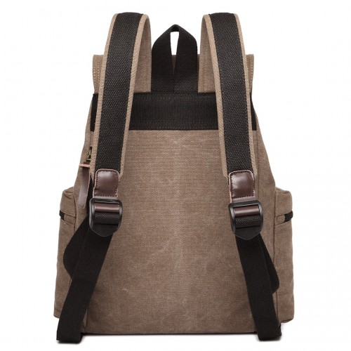 E1672 - Kono Large Multi Function Leather Details Canvas Backpack - Coffee