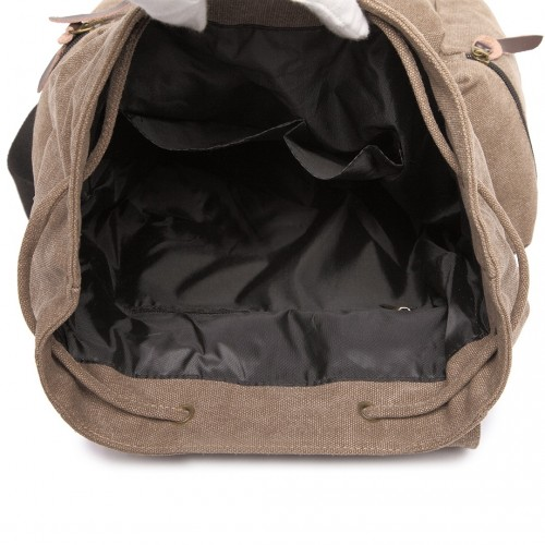E1672 - Kono Large Multi Function Leather Details Canvas Backpack - Coffee