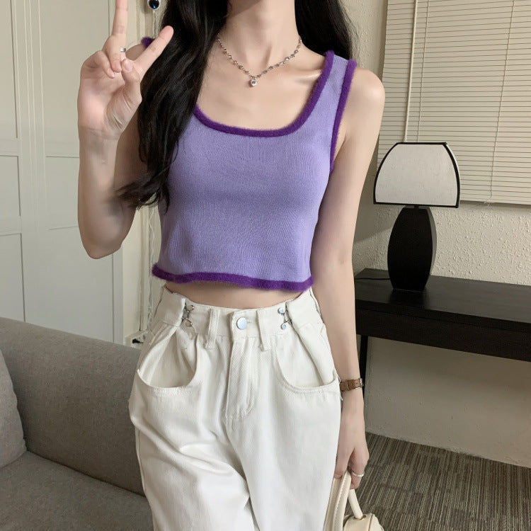 Women's Color-Block Vest For Petite Figures Women's U-Neck