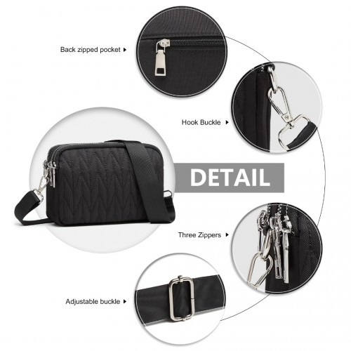 EH2258 - Kono Multi Pocket Waterproof Small Crossbody Bag - Black