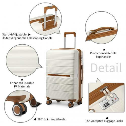 K2392L - British Traveller 24 Inch Multi-Texture Polypropylene Hard Shell Suitcase With TSA Lock - Cream