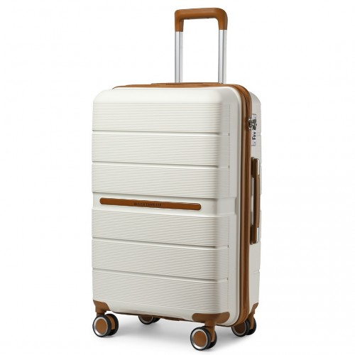 K2392L - British Traveller 28 Inch Multi-Texture Polypropylene Hard Shell Suitcase With TSA Lock - Cream