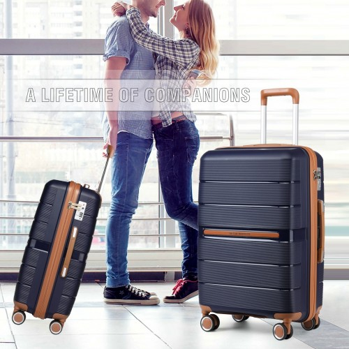 K2392L - British Traveller 28 Inch Multi-Texture Polypropylene Hard Shell Suitcase With TSA Lock - Navy