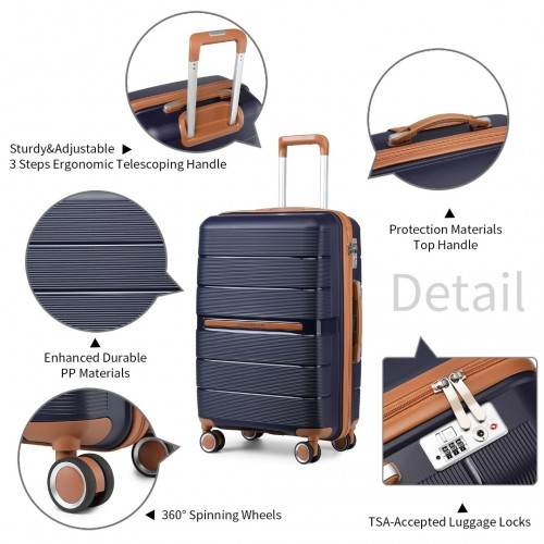 K2392L - British Traveller 24 Inch Multi-Texture Polypropylene Hard Shell Suitcase With TSA Lock - Navy