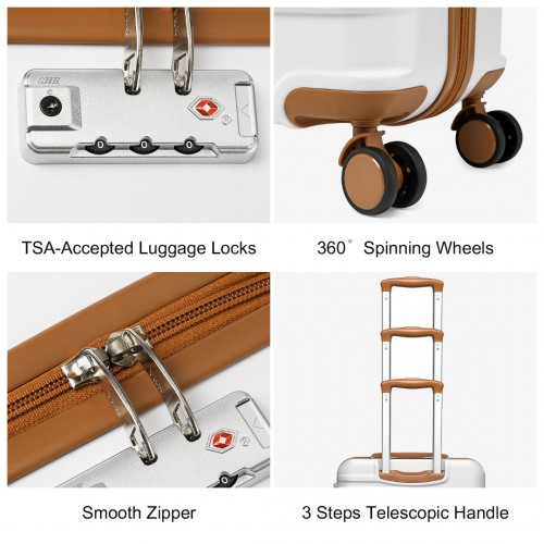K2391L - British Traveller 20 Inch Durable Polycarbonate and ABS Hard Shell Suitcase With TSA Lock - White