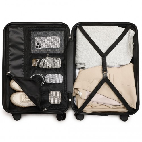 K2391L - British Traveller 24 Inch Durable Polycarbonate and ABS Hard Shell Suitcase With TSA Lock - Black