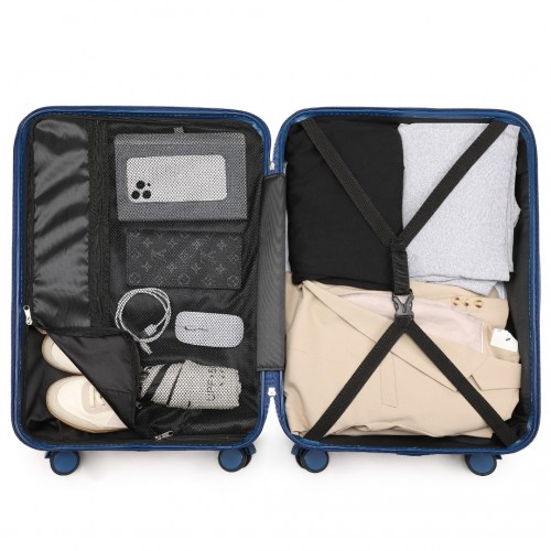K2391L - British Traveller 3 Pcs Set Durable Polycarbonate and ABS Hard Shell Suitcase With TSA Lock - Navy