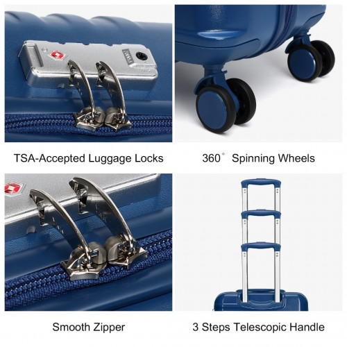 K2391L - British Traveller 20 Inch Durable Polycarbonate and ABS Hard Shell Suitcase With TSA Lock - Navy