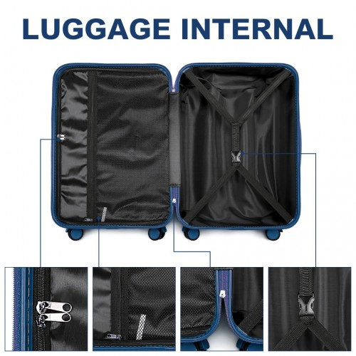 K2391L - British Traveller 20 Inch Durable Polycarbonate and ABS Hard Shell Suitcase With TSA Lock - Navy