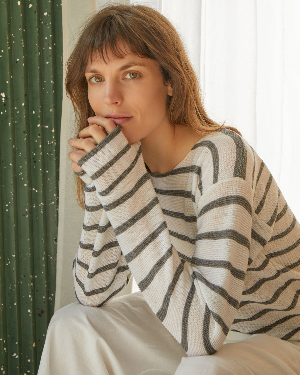 Striped Lightweight Knitted Wool & Cashmere Top