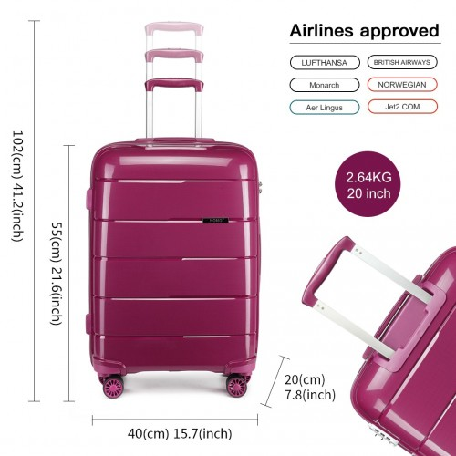 K1997L - KONO 20 INCH CABIN SIZE HARD SHELL PP SUITCASE - PURPLE