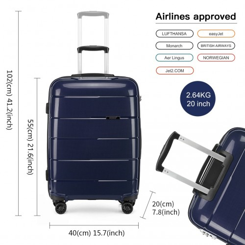 K1997L - KONO 20 INCH CABIN SIZE HARD SHELL PP SUITCASE - NAVY