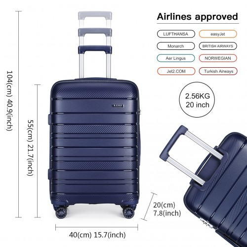 K2091L - Kono 20 Inch Multi Texture Hard Shell PP Suitcase - Classic Collection - Navy