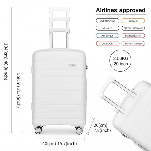 K2091L - Kono Multi Texture Hard Shell PP Suitcase 3 Pieces Set - Classic Collection - White