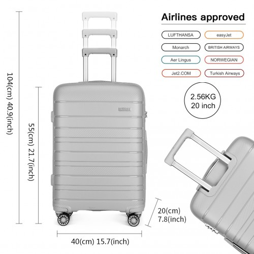 K2091L - Kono 20 Inch Multi Texture Hard Shell PP Suitcase - Classic Collection - Grey