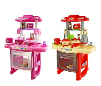 Children's educational light music cooking tableware table play house kitchen toys angle show toy play house