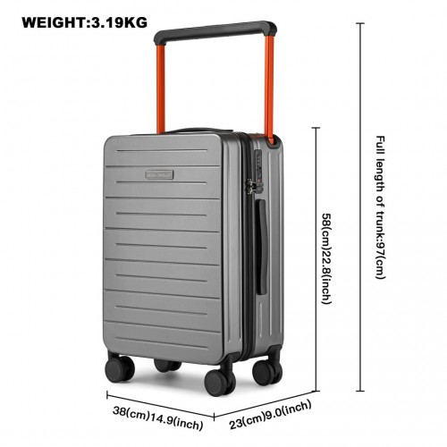 K2291L - British Traveller 20 Inch Wide Handle Hard Shell PC Luggage With TSA Lock - Grey