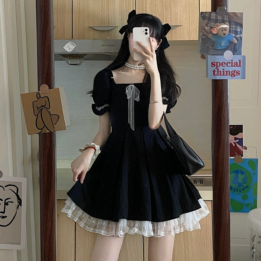 Black Waist Puffy Dress Women's Summer