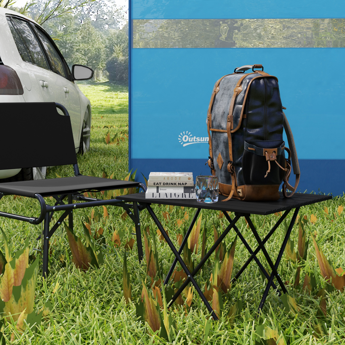 Outsunny Folding Camping Table for Outdoor Camping, Picnic, Hiking, Black