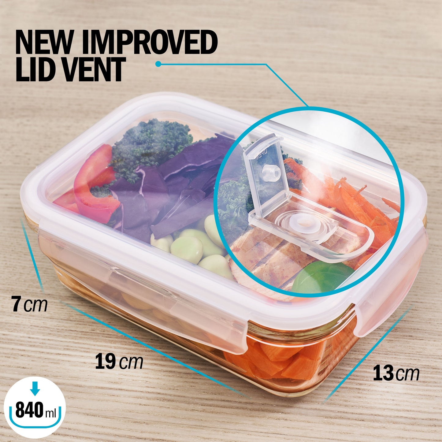 Igluu Glass Meal Prep Containers with Steam Vent Lids | 840ml | 5 Pack + Bonus Lid