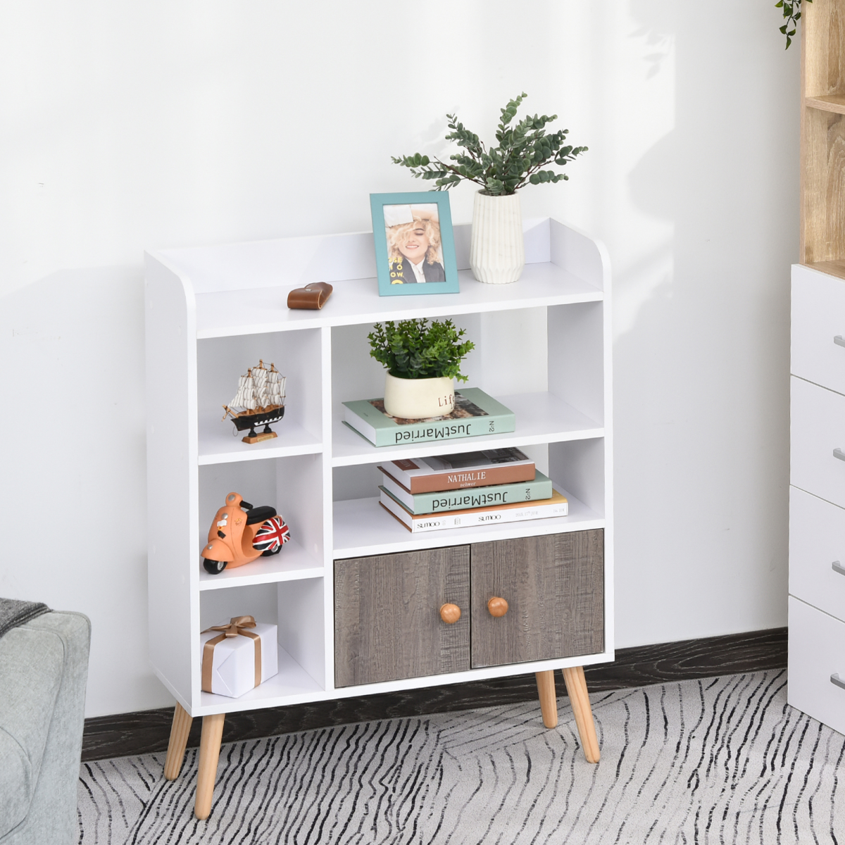 Particle Board Multi-Compartment Shelving Unit White/Brown