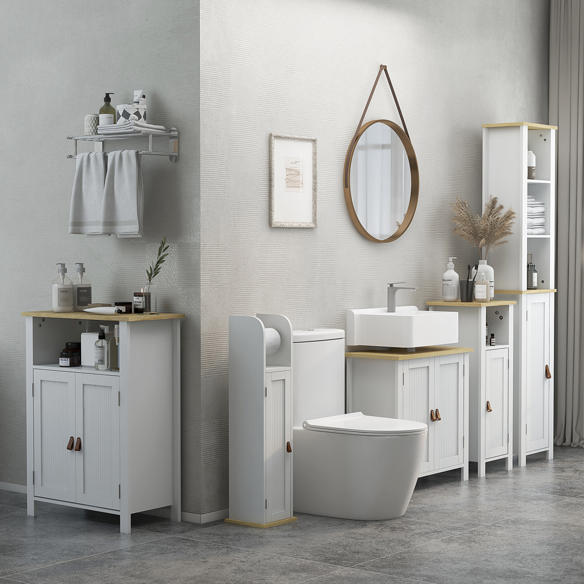 kleankin Slim Bathroom Storage Unit with Adjustable Shelf, White