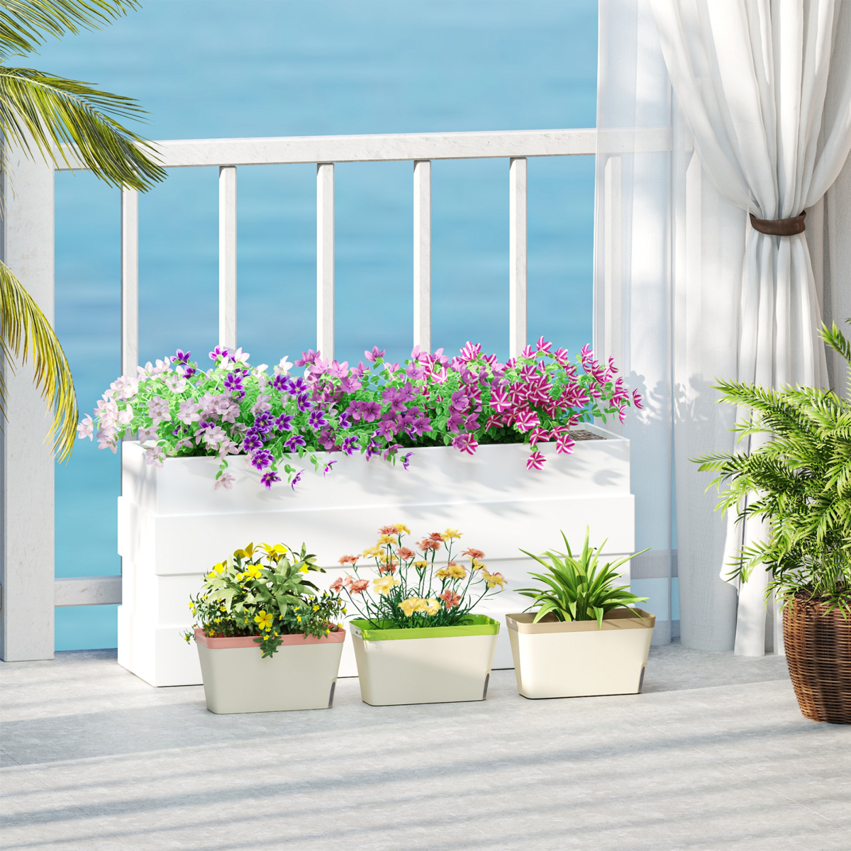Outsunny 3 Pcs Self Watering Plant Pots w/ Visual Water Level Window