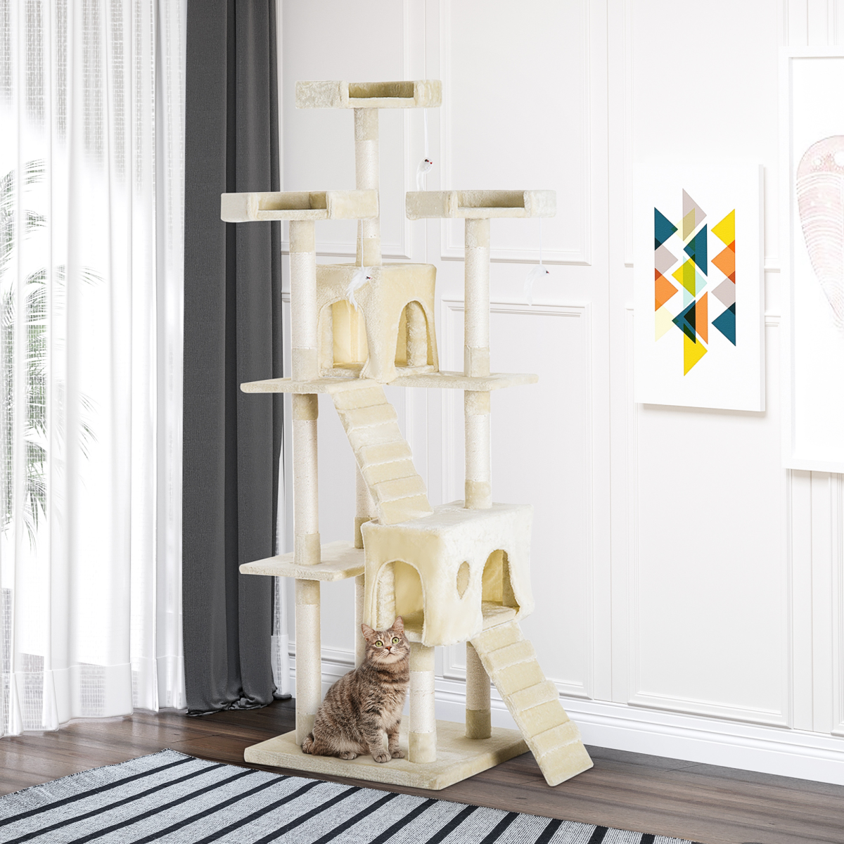 Condo Furniture Scratcher Post Pet Cat Tree Kitten Bed House Play Toy Ladder
