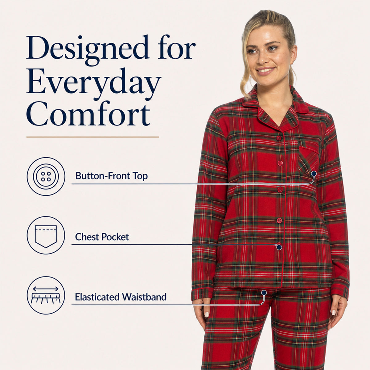 Daisy Dreamer Womens Flannelette Check Pyjama Set Soft Brushed Cotton Easy Care Super Soft Cosy Sleepwear
