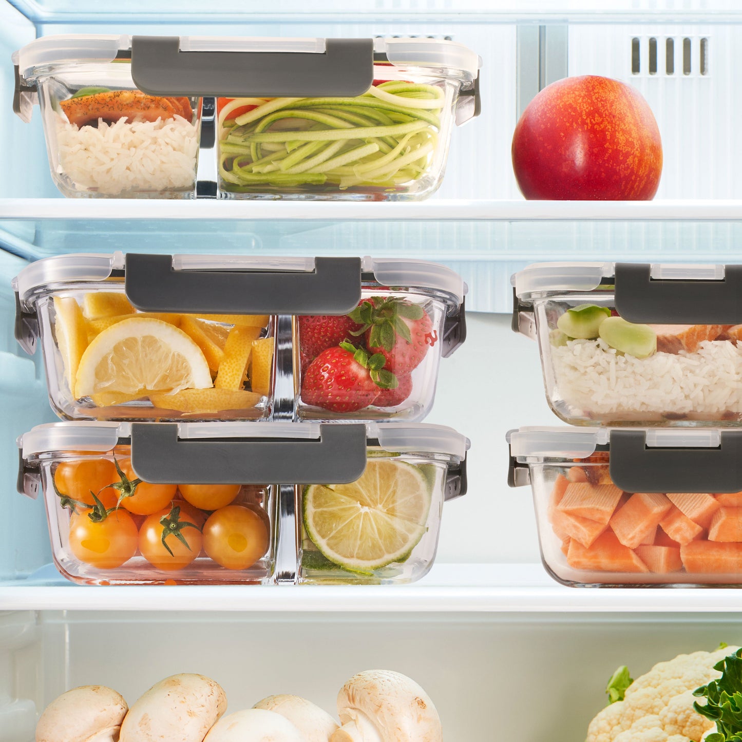 Igluu 2-Compartment Glass Meal Prep Containers | 980ml | Airtight & Oven Safe | 3 Pack