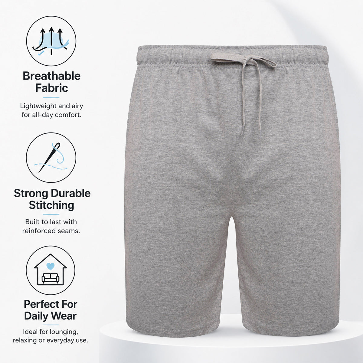 Sock Stack Men's Cotton Lounge Shorts Stretchable 2 Pack Black Navy Grey Durable