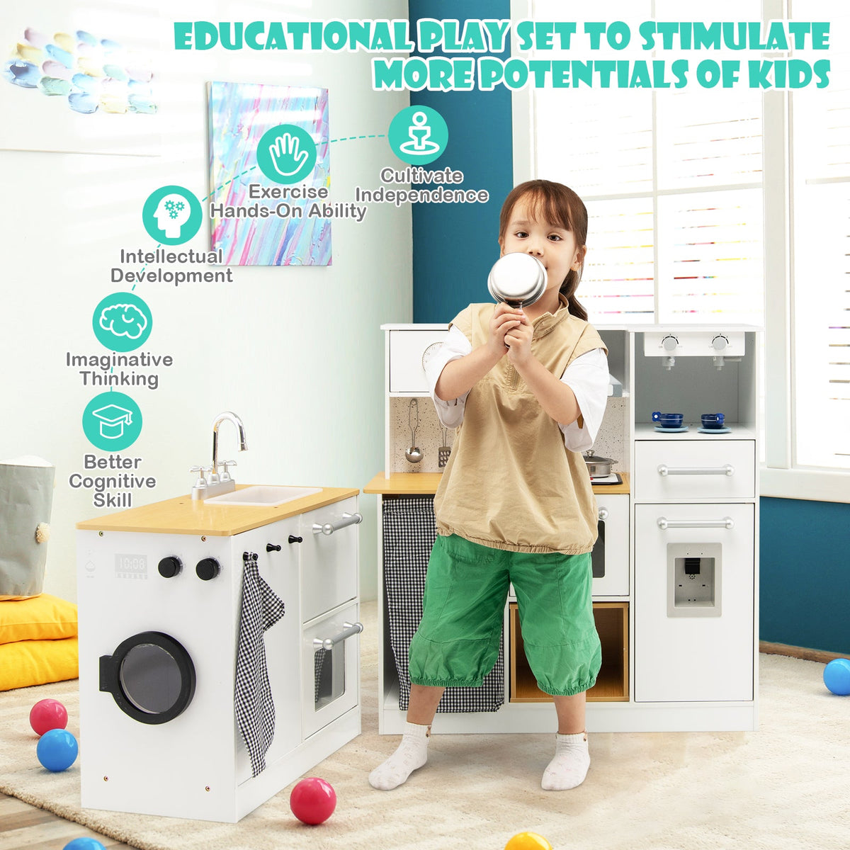 2 Pieces Kids Pretend Play Set with Stool and Real Sounds Light
