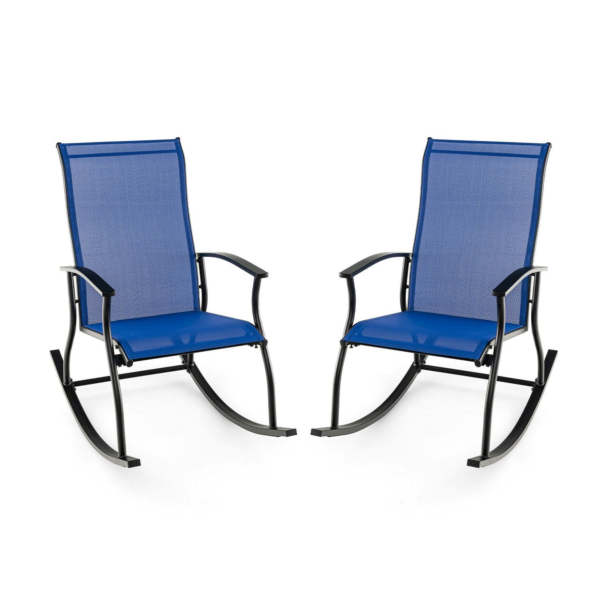 2 Pieces Outdoor Rocking Chairs with Breathable Backrest-Navy