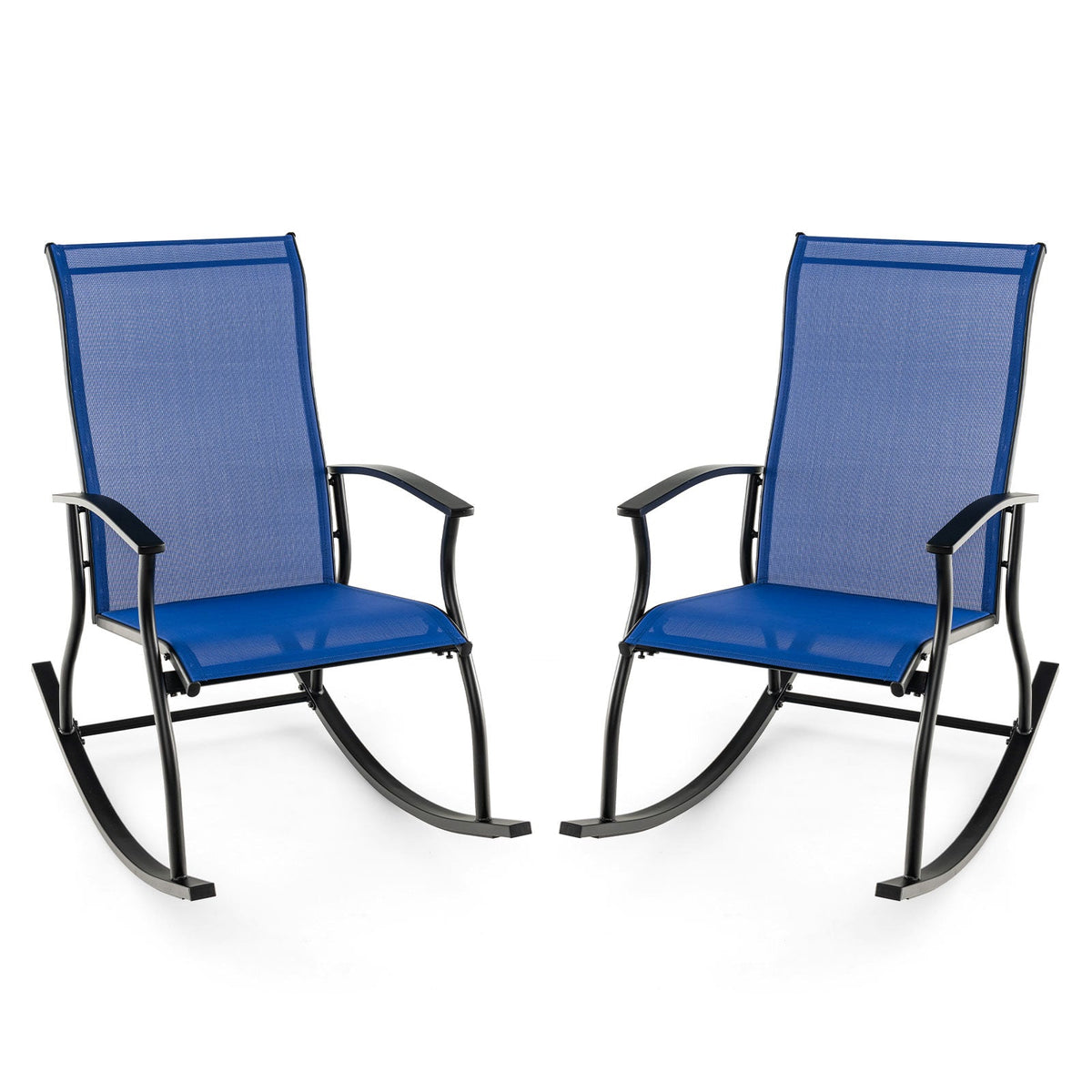 2 Pieces Outdoor Rocking Chairs with Breathable Backrest-Navy