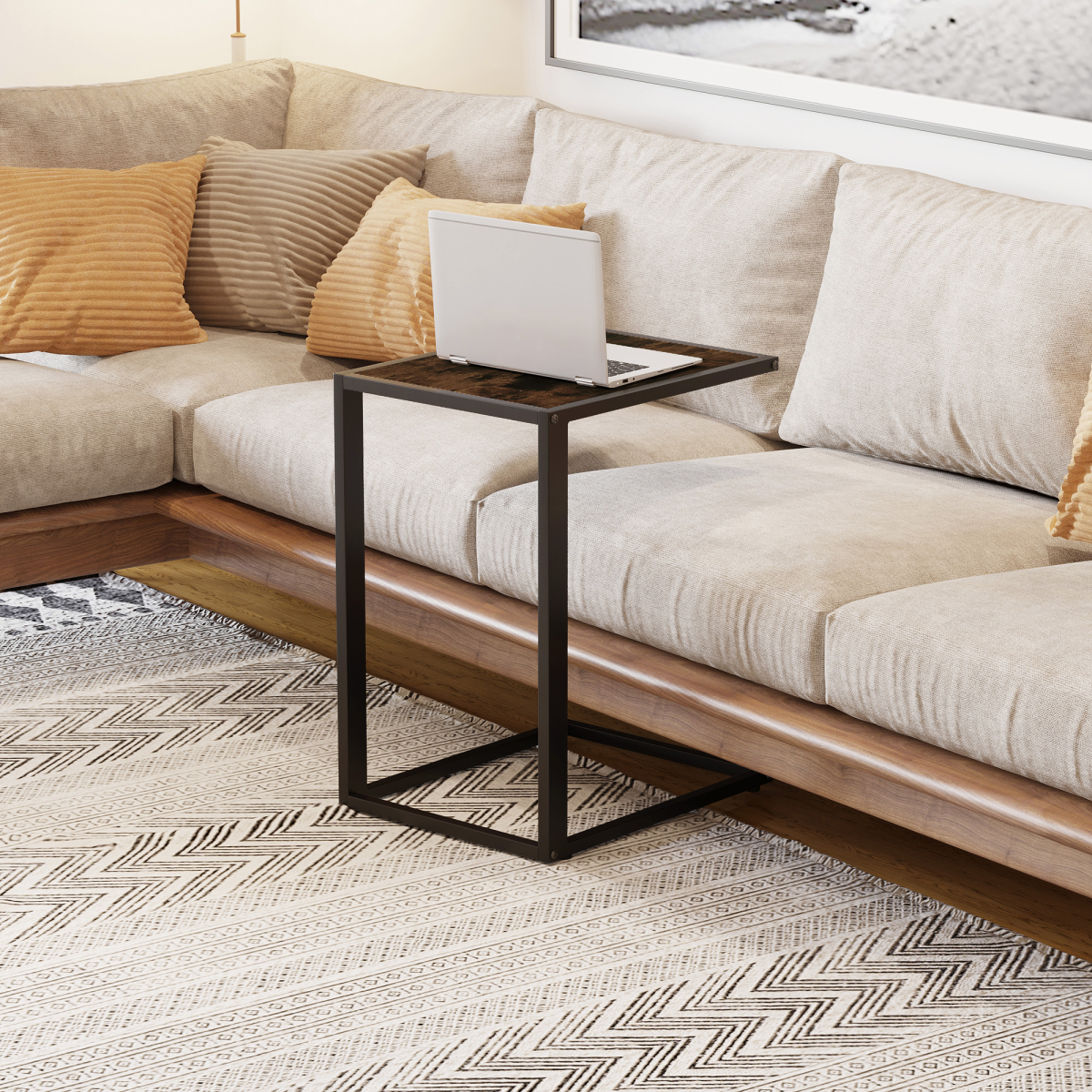 Steel Frame C-Shaped Side Table Brown
