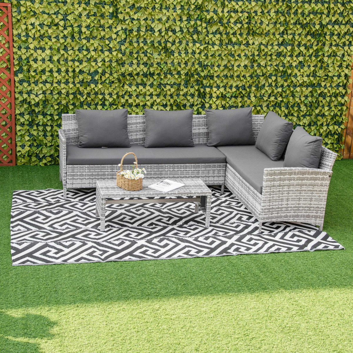 Outsunny 182x274cm Reversible Outdoor Rug Portable Plastic Straw RV Camping Mat
