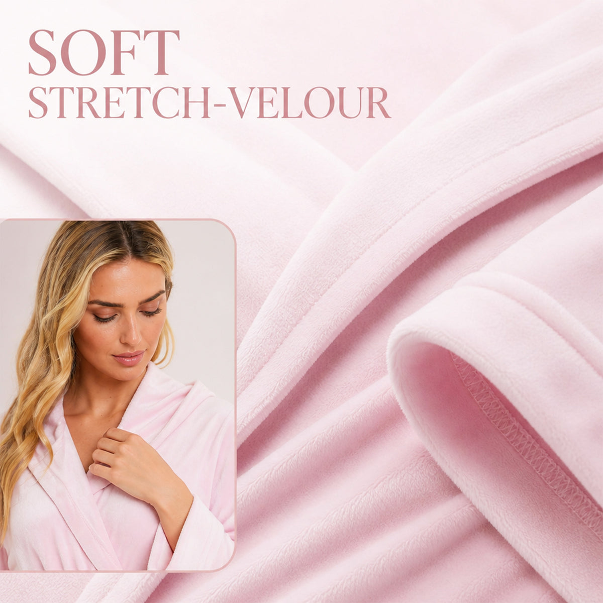 Daisy Dreamer Women's Hooded Velour Bathrobe Ultra Soft Luxurious Pink And Grey Cosy Super Soft Hotel-Style Robe
