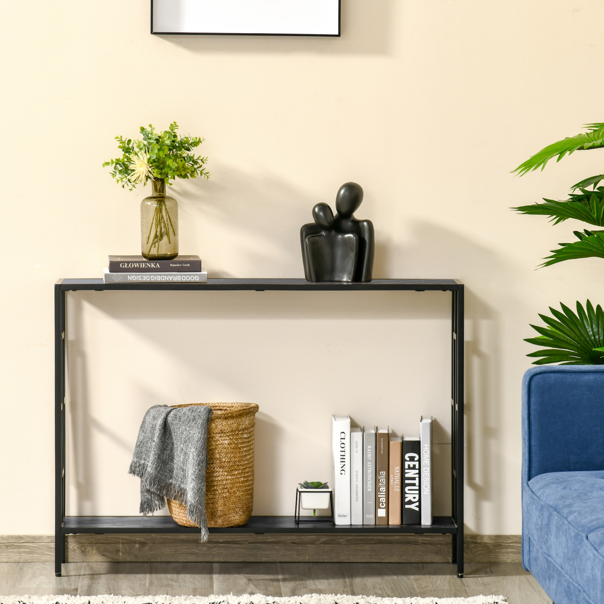 Console Table  2 Shelves MDF Steel Frame in Art Deco Square Style 76x106cm