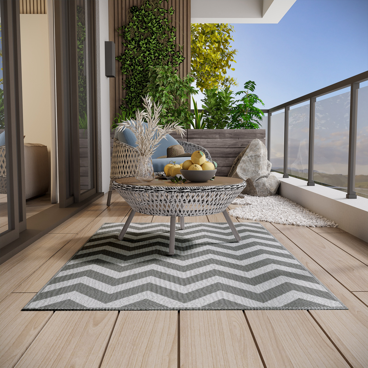 Outsunny Outdoor Rug, 1.2 x 1.8m Patio Floor Mat, Grey & White