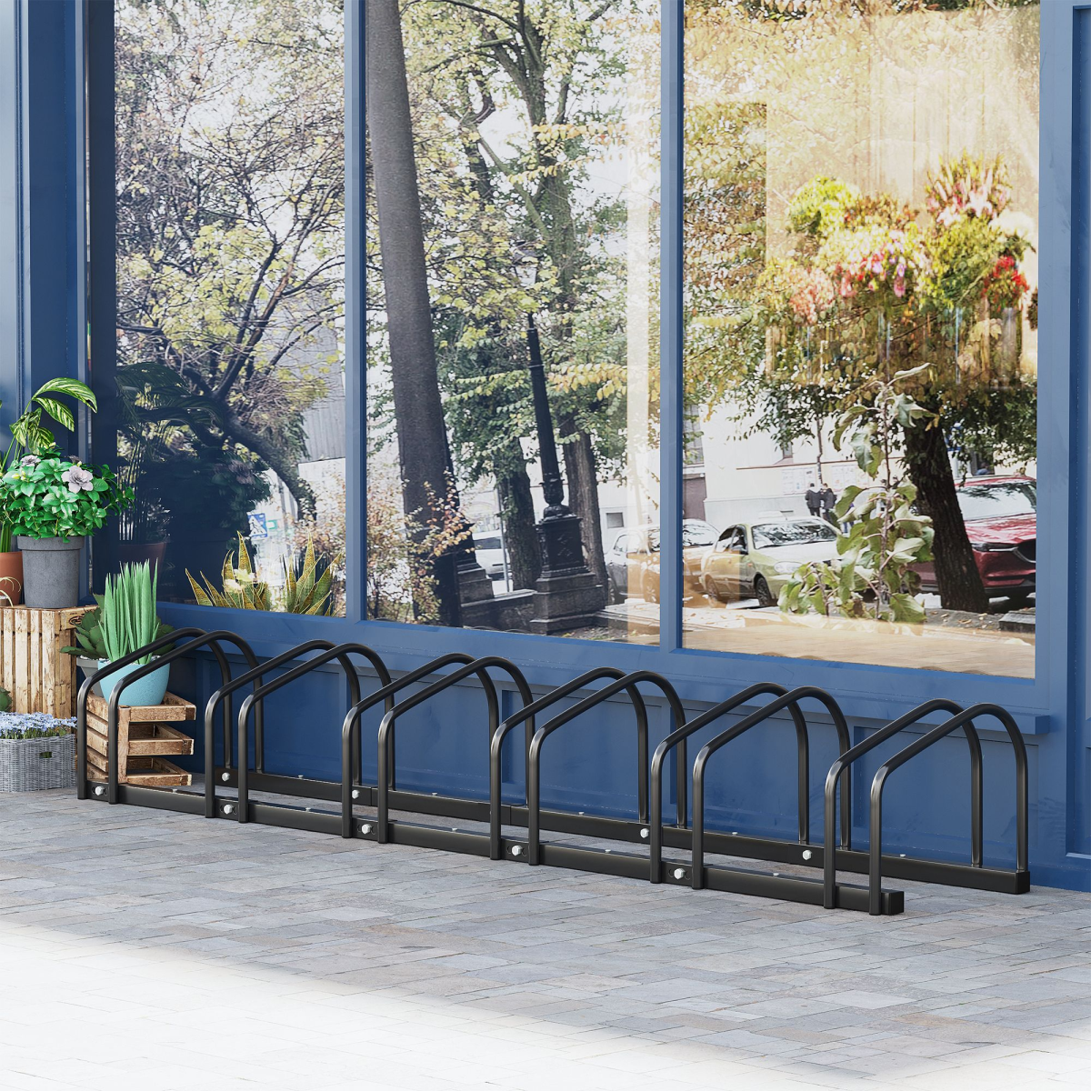 6 Bike Parking Rack Locking Storage Stand Holder Floor Wall Mount Black HOMCOM