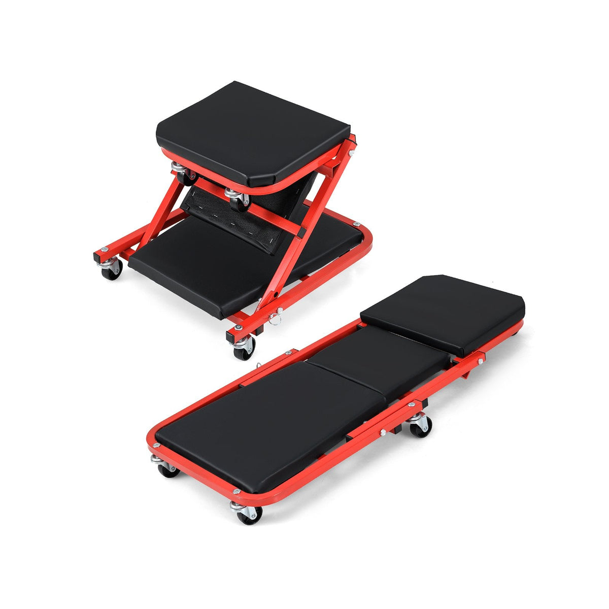 2-in-1 Rolling Creeper Seat Folding Creeper with 6 Universal Wheels
