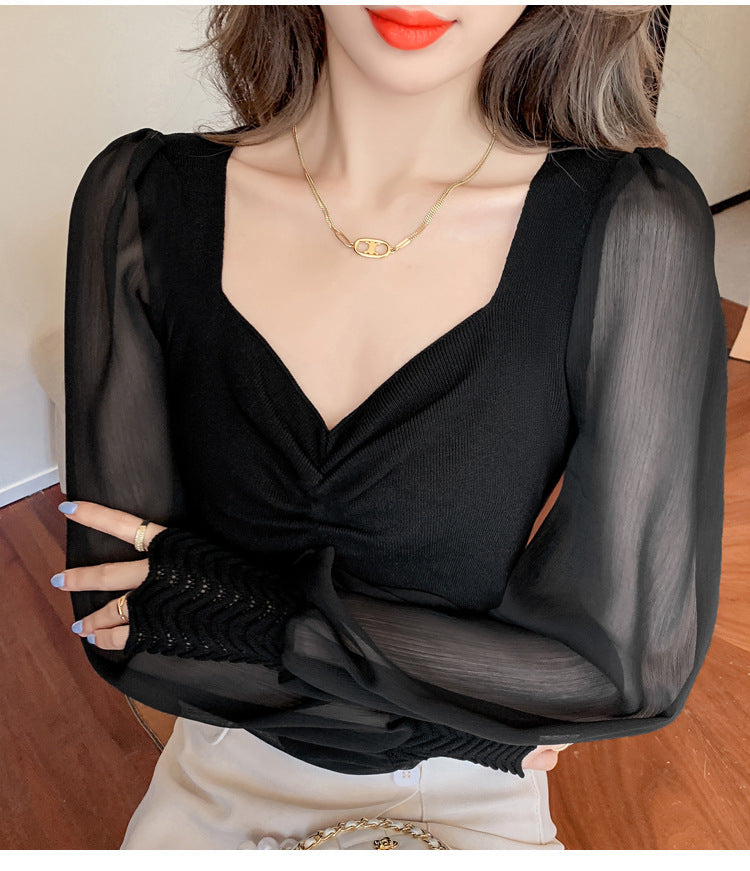 Solid Color Loose Fit Korean-style Slim-fit Women's Top