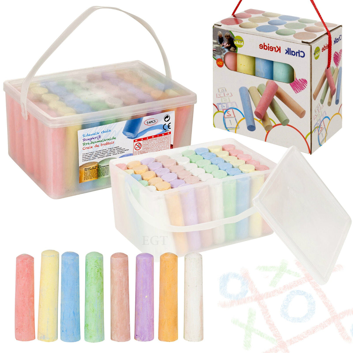 15 or 54 Piece Coloured Chalk Sticks Blackboard Pavement Kids School Dart Floor