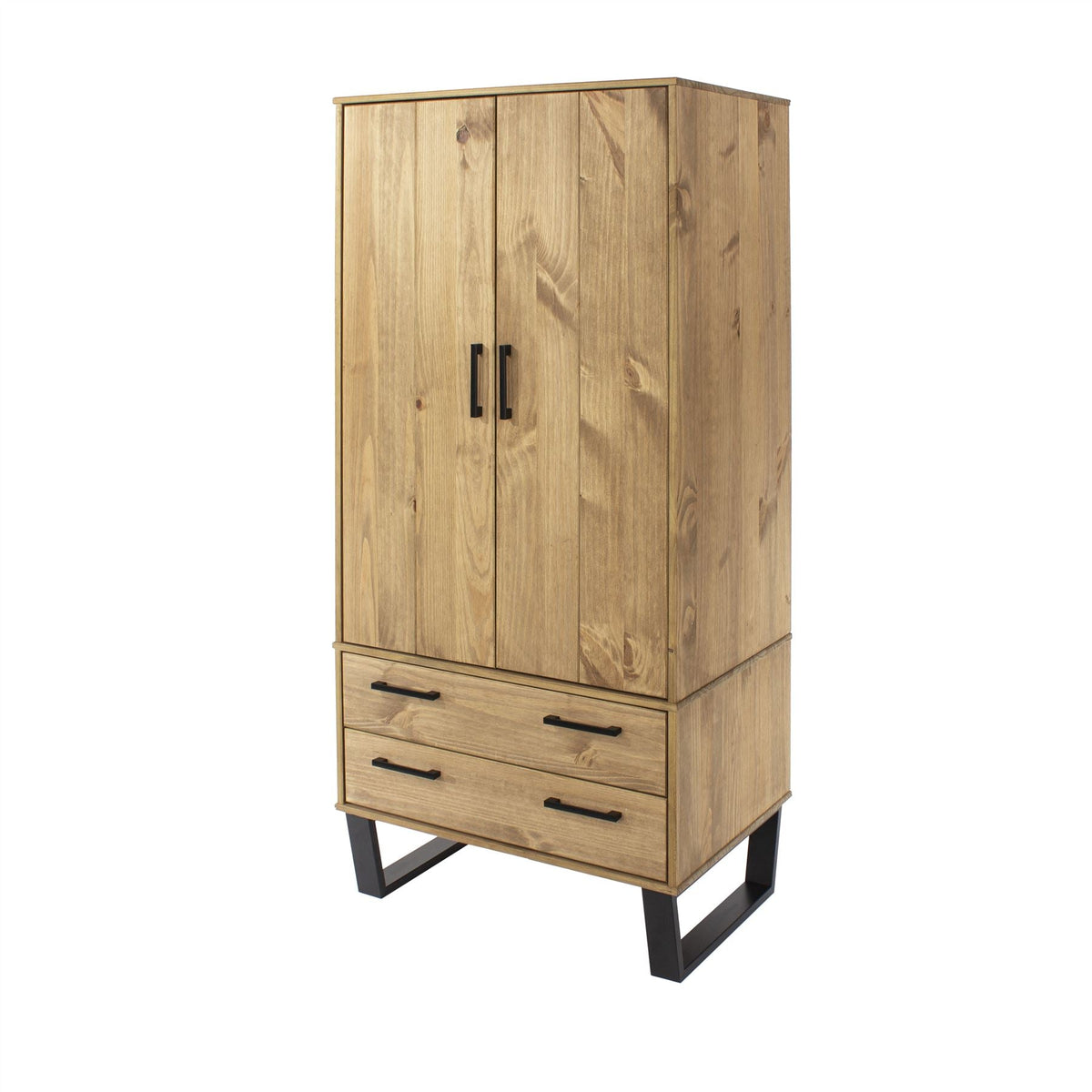 Texas Antique Waxed Pine 2 Door 2 Drawer Wardrobe