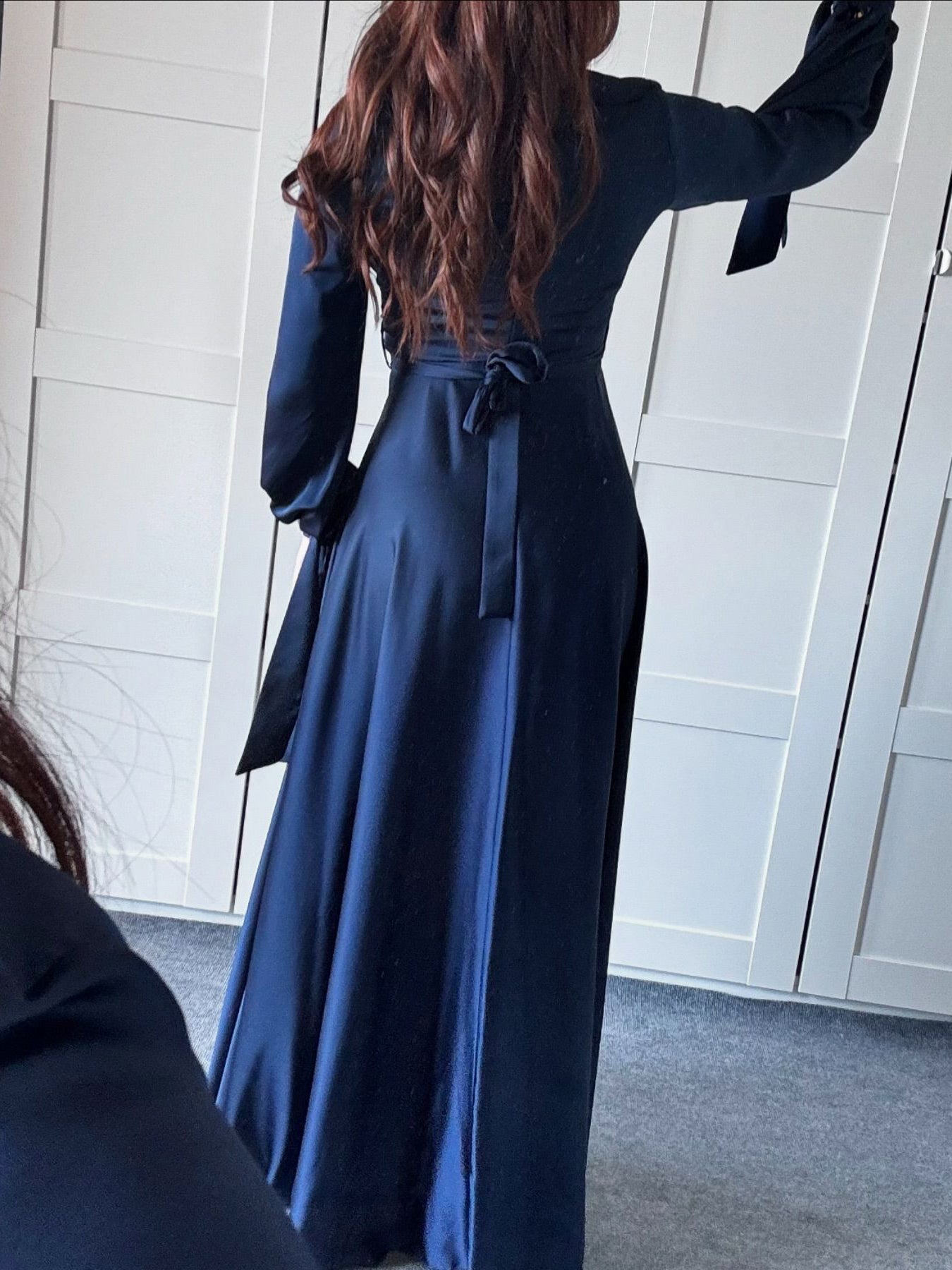 Satin Plunge Neck Long Sleeve Maxi Dress | Evening Gown