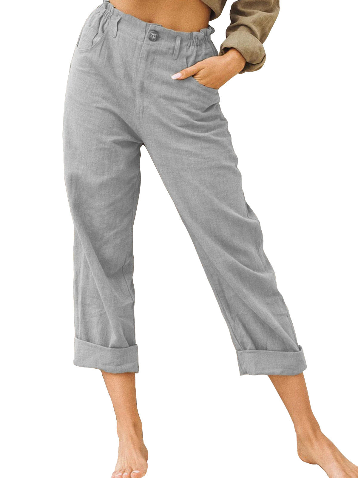 Women's Cotton Linen Patchwork Trousers | High Waist Drawstring | Loose Casual Pants | 11 Colours | S–3XL