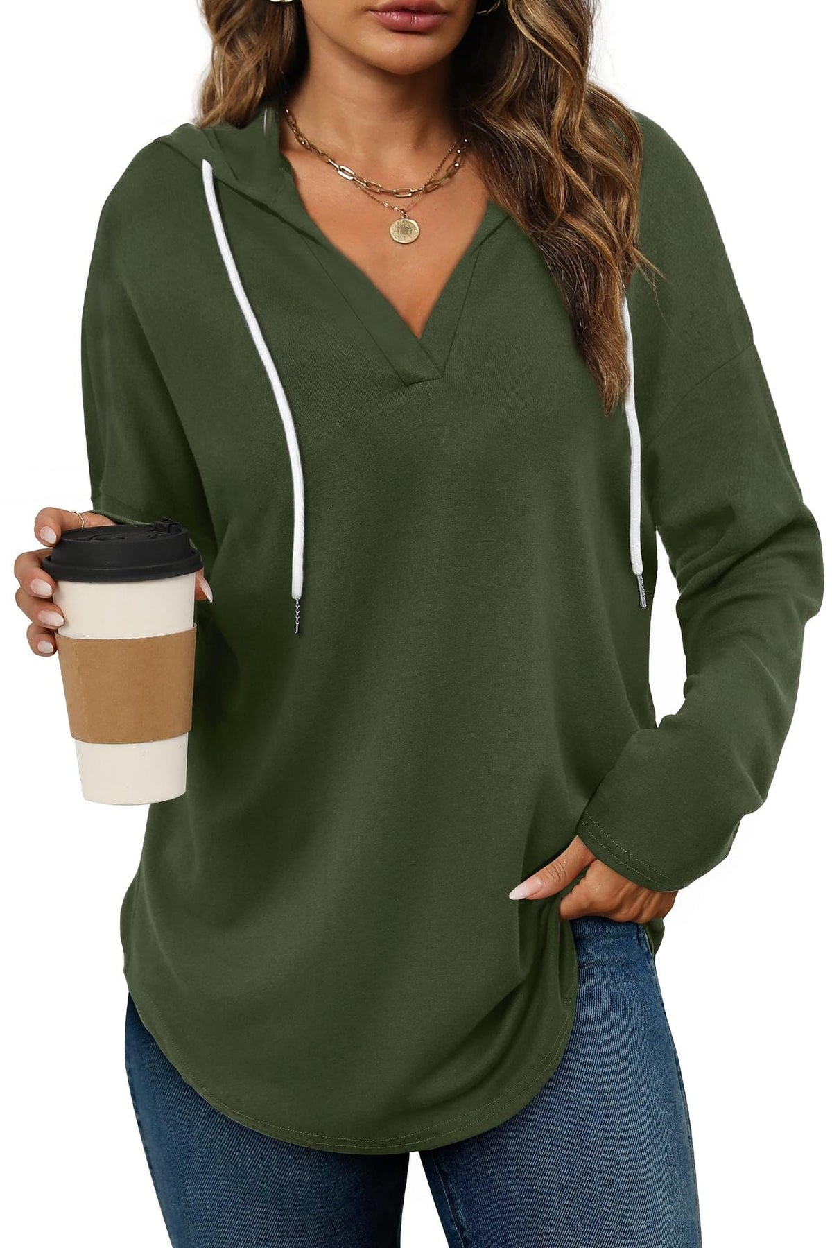Autumn New Women's V-neck Sweatshirt Hooded Long Sleeve