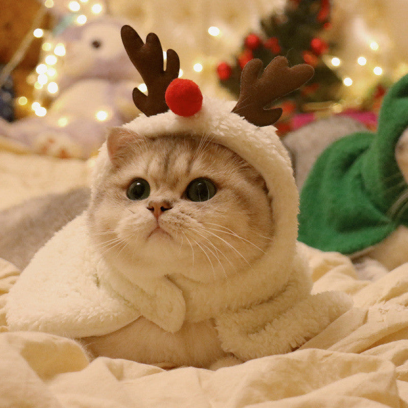 Pet Autumn And Winter Warm Antlers Hat Cloak
