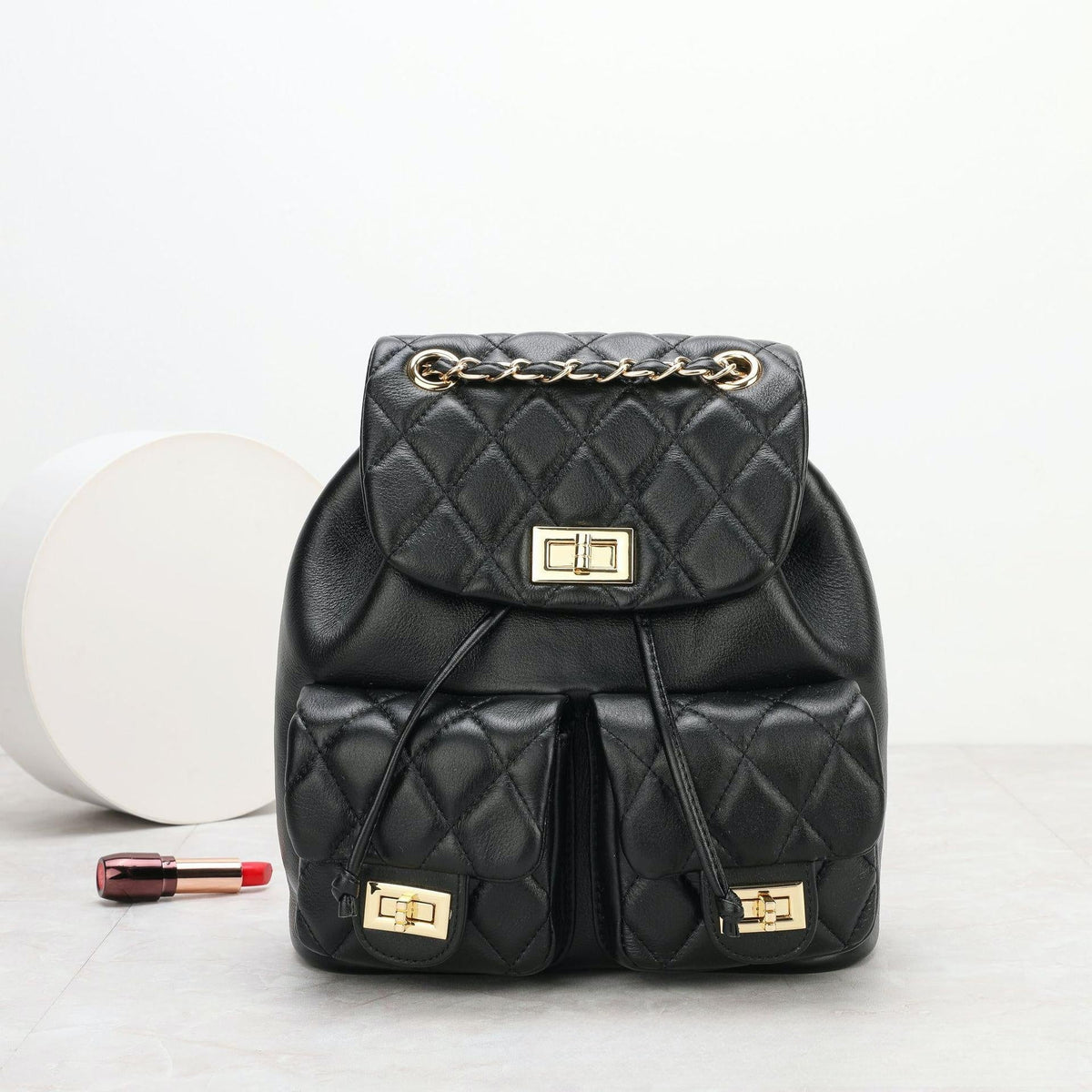 First Layer Cowhide Rhombus Chain Backpack Advanced Texture All-matching